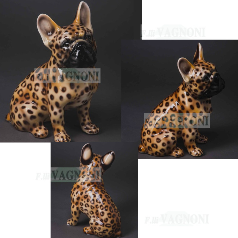 STATUA CANE BULLDOG BOULEDOGUE LEOPARDATO IN CERAMICA CM. 34